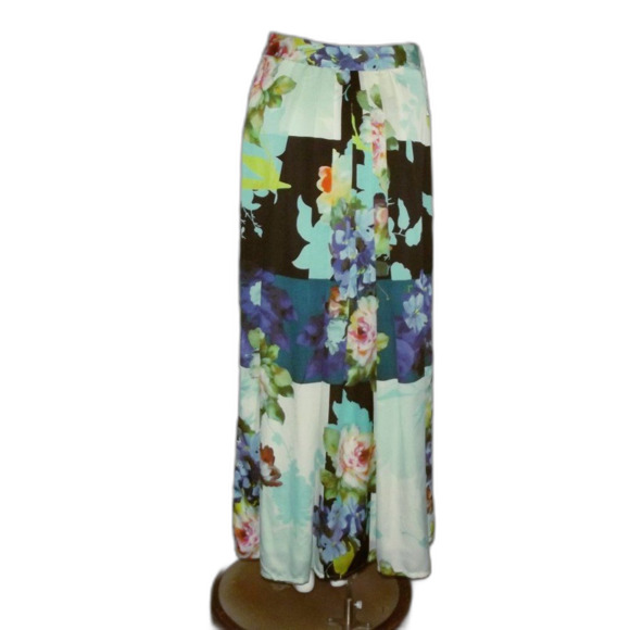 RANNA GILL Maxi Skirt, S, Color Block Floral, Pleated, Side Zipper, Multicolor - Picture 5 of 15